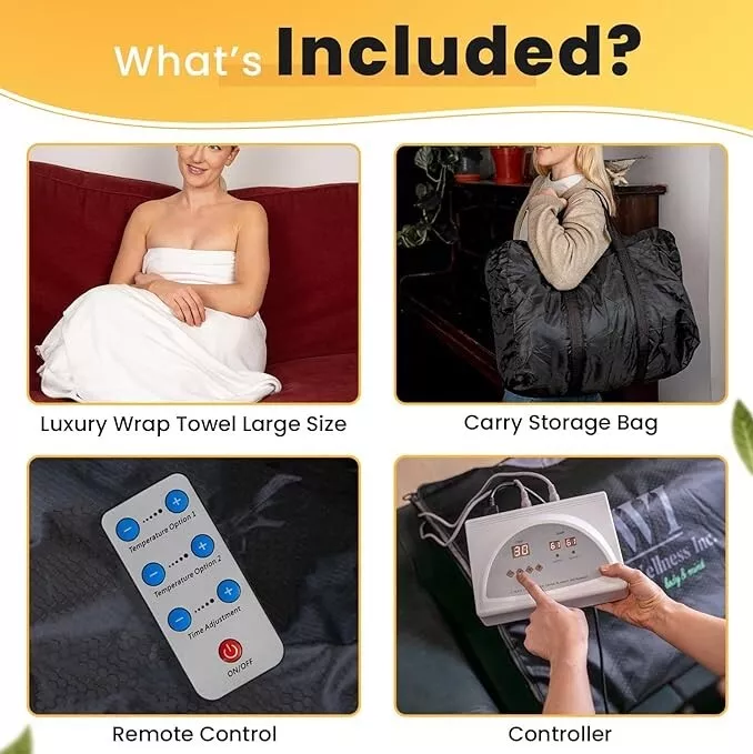 Portable Personal Sauna Blanket Odorless, Fireproof & Waterproof Material - Includes Wrap Up Towel & Carry Storage Bag