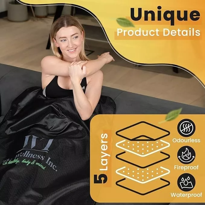 Portable Personal Sauna Blanket Odorless, Fireproof & Waterproof Material - Includes Wrap Up Towel & Carry Storage Bag